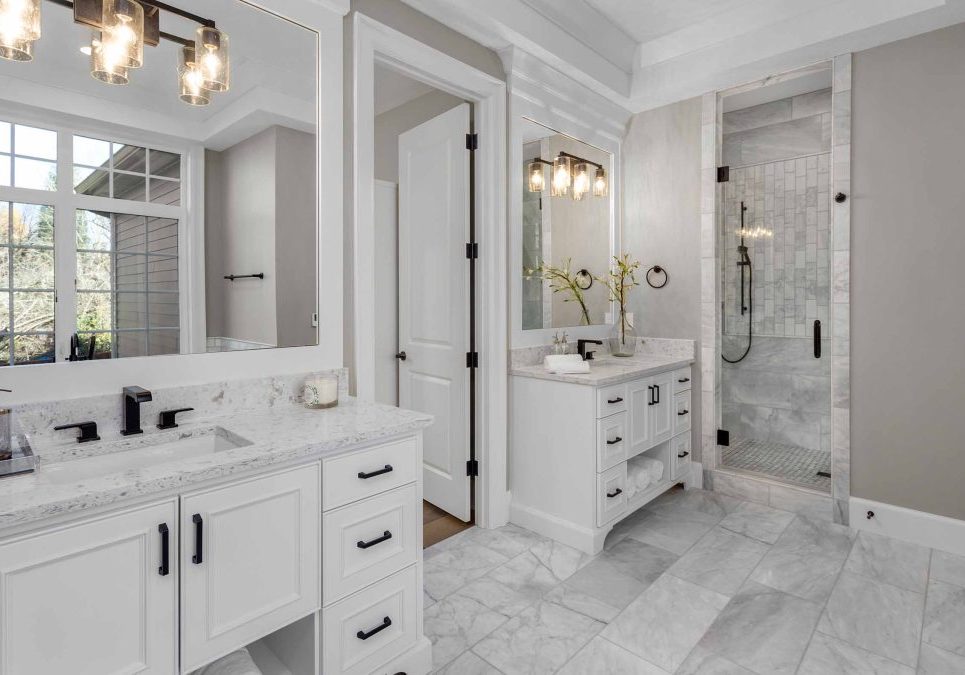 Beautiful Bathroom In New Luxury Home With Two Vanities, Sinks,